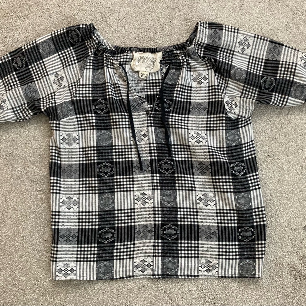 Ace & Jig | Compass Top in Tapestry Tie Neck Keyhole Popover Top Plaid Size XS